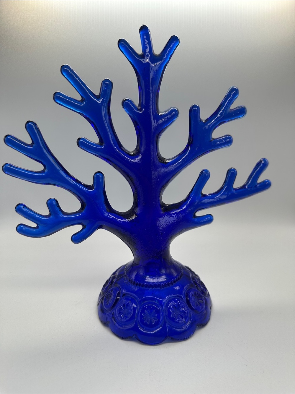 Vintage LE Smith Moon and Stars Cobalt Blue Glass Ring Jewelry Tree ~ 💙🩵